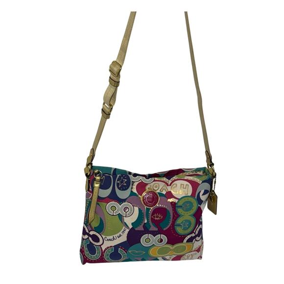 Coach Poppy Signature Canvas Leather Multicolor Shoulder / Crossbody Bag - Picture 3 of 15